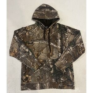 Realtree Camo Hoodie Mens Medium Green Brown Sticks Limb Camouflage Sweatshirt